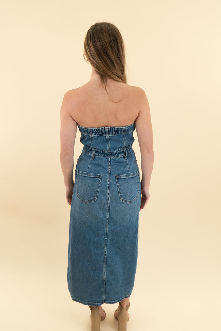american eagle medium wash strapless midi dress (0)
