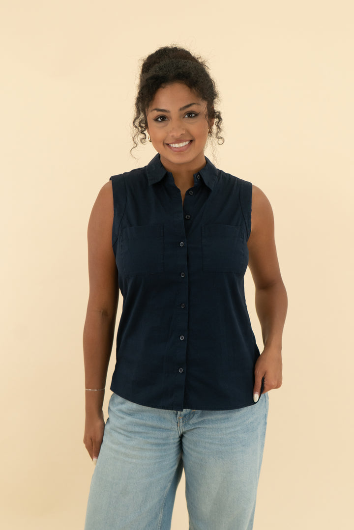 ann taylor navy sleeveless collared top (4)