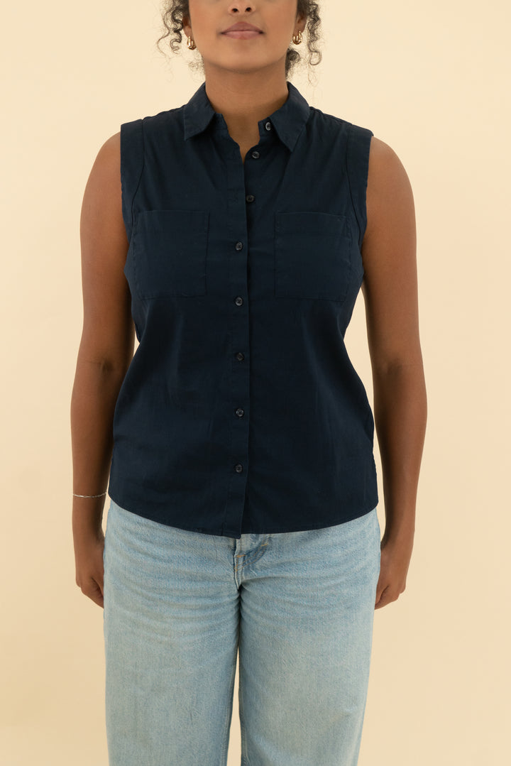 ann taylor navy sleeveless collared top (4)
