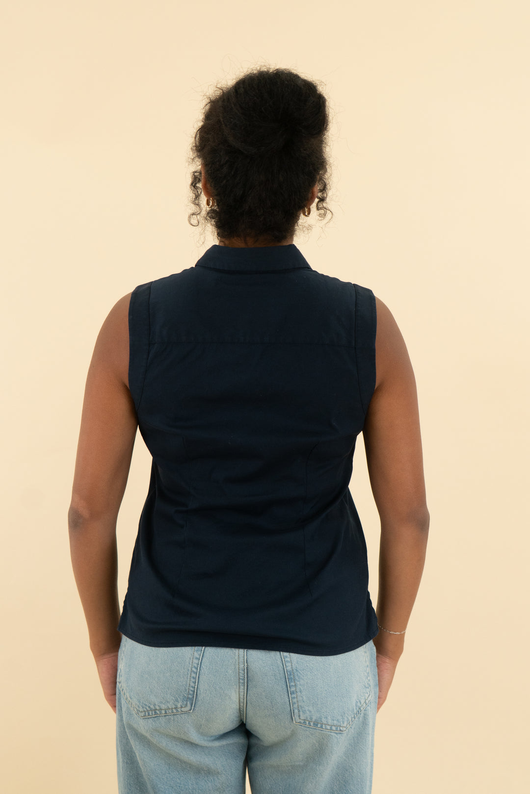 ann taylor navy sleeveless collared top (4)