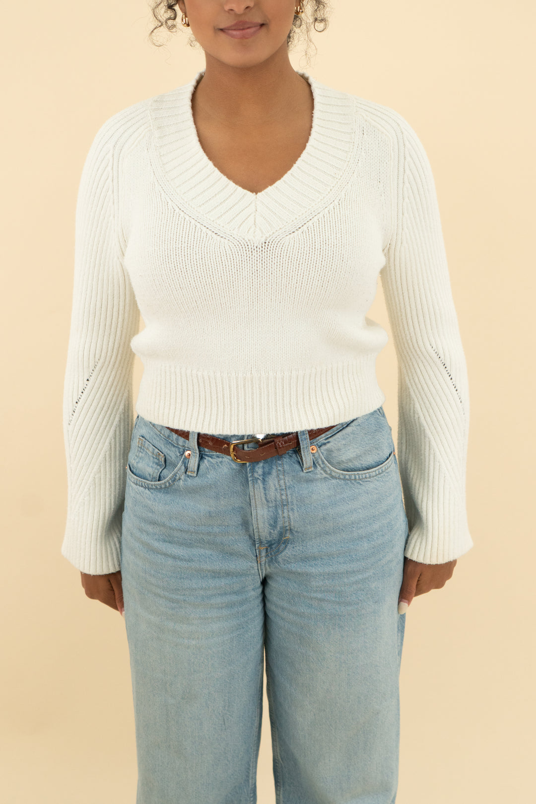 anthropologie ivory knit v neck sweater (s; retail $118)