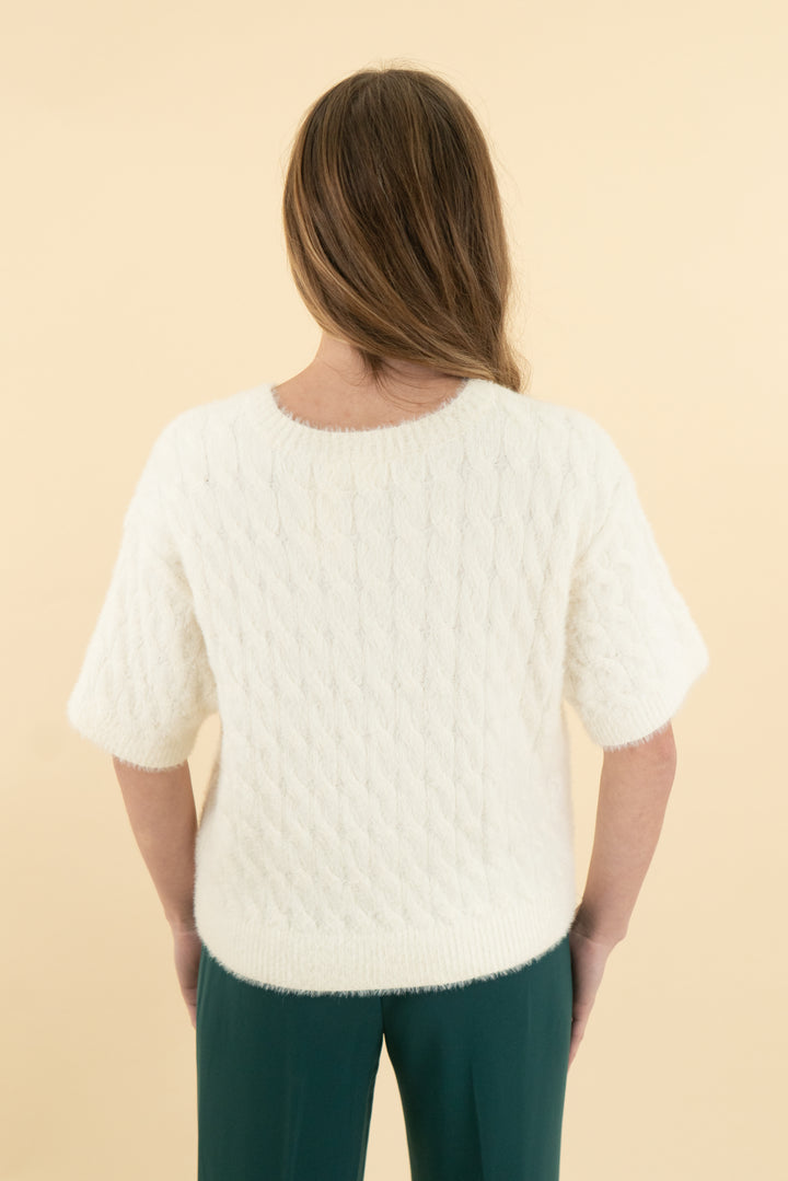 cyrus cream fuzzy short sleeve sweater (xs; retail $65)