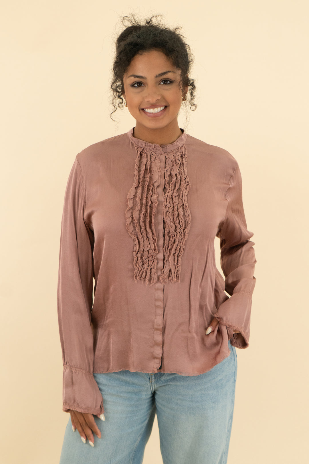 jaga dusty rose button up long sleeve blouse (2)