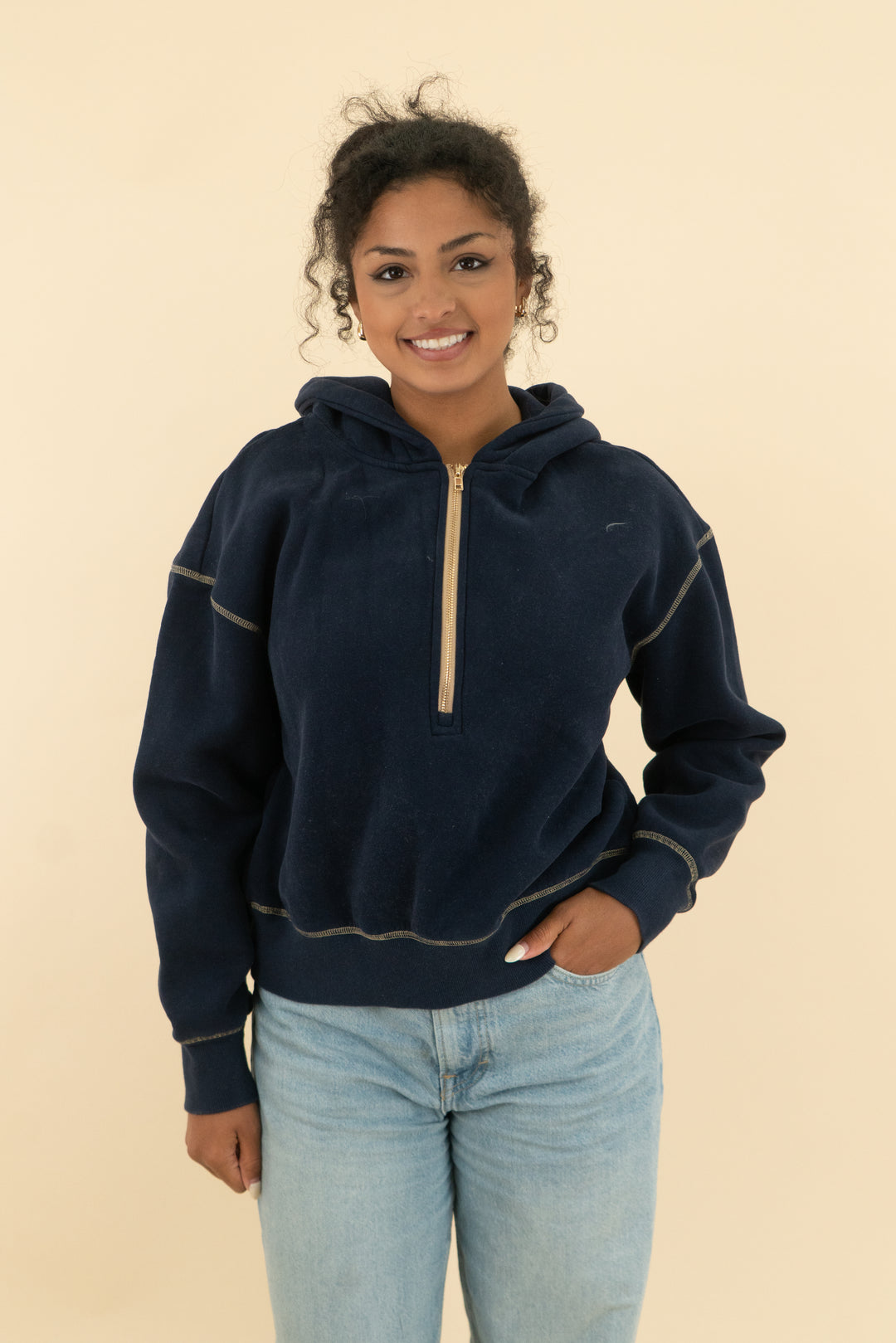 pretty garden navy half zip (m)