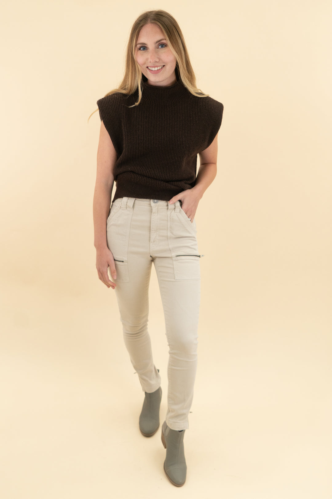joie cream jeans with zippers (26; retail $228)