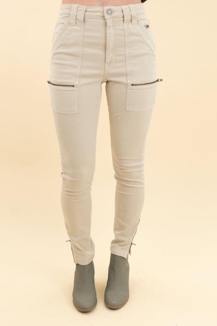 joie cream jeans with zippers (26; retail $228)