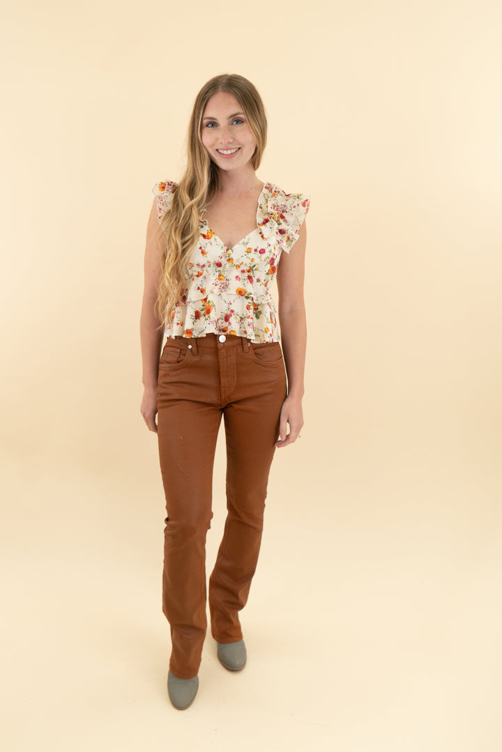 house of harlow cream floral ruffle tank (xs)
