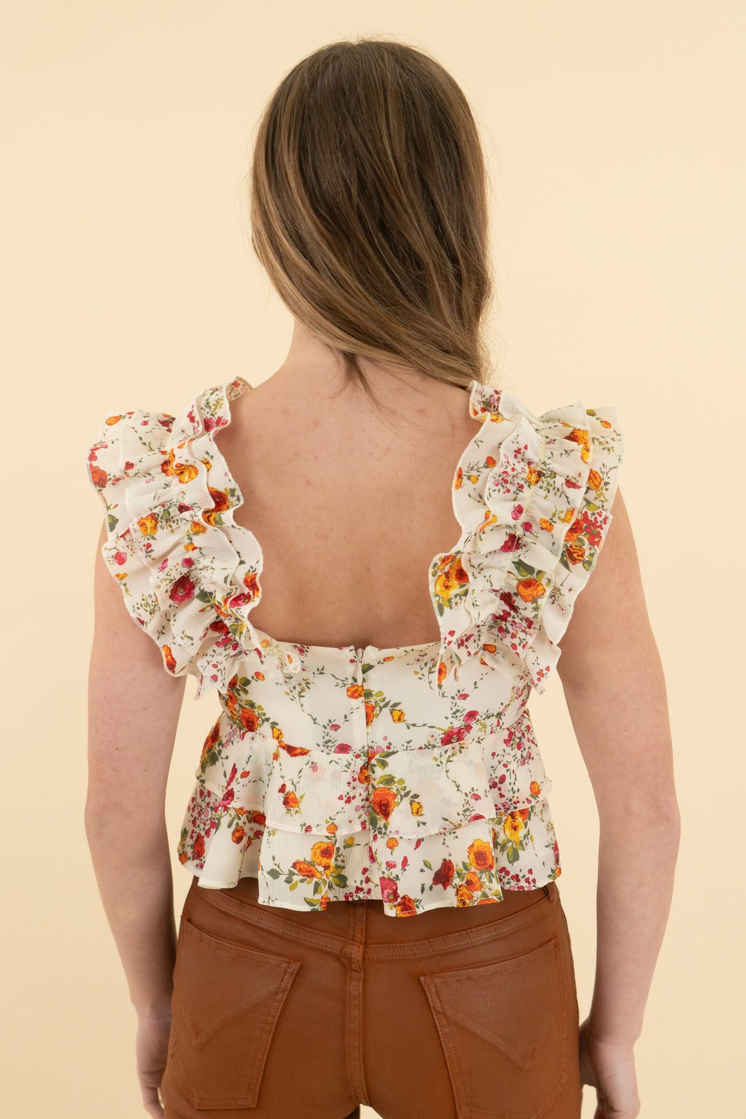 house of harlow cream floral ruffle tank (xs)