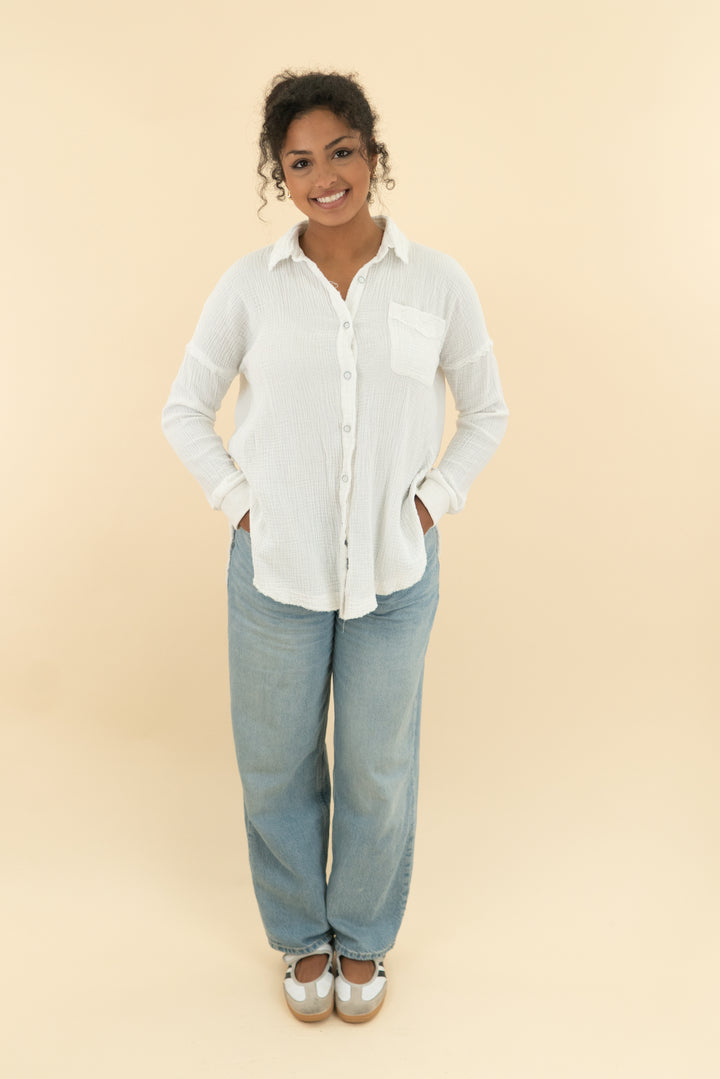 Pink Lily White Gauze Long sleeve cover up (s; retail $56)