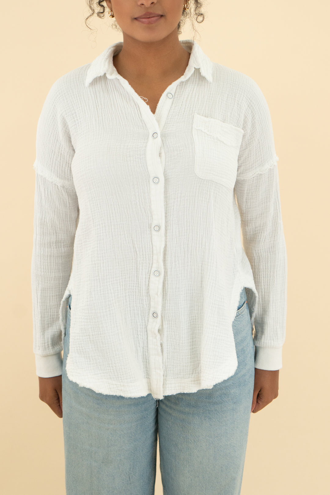 Pink Lily White Gauze Long sleeve cover up (s; retail $56)