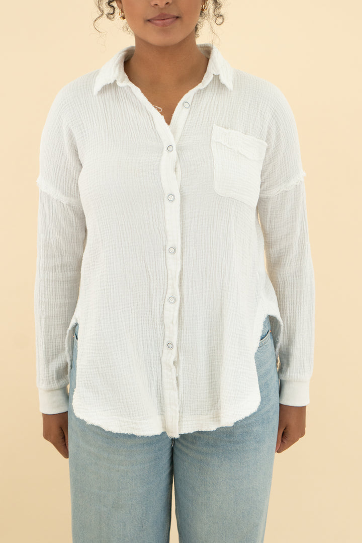 Pink Lily White Gauze Long sleeve cover up (s; retail $56)