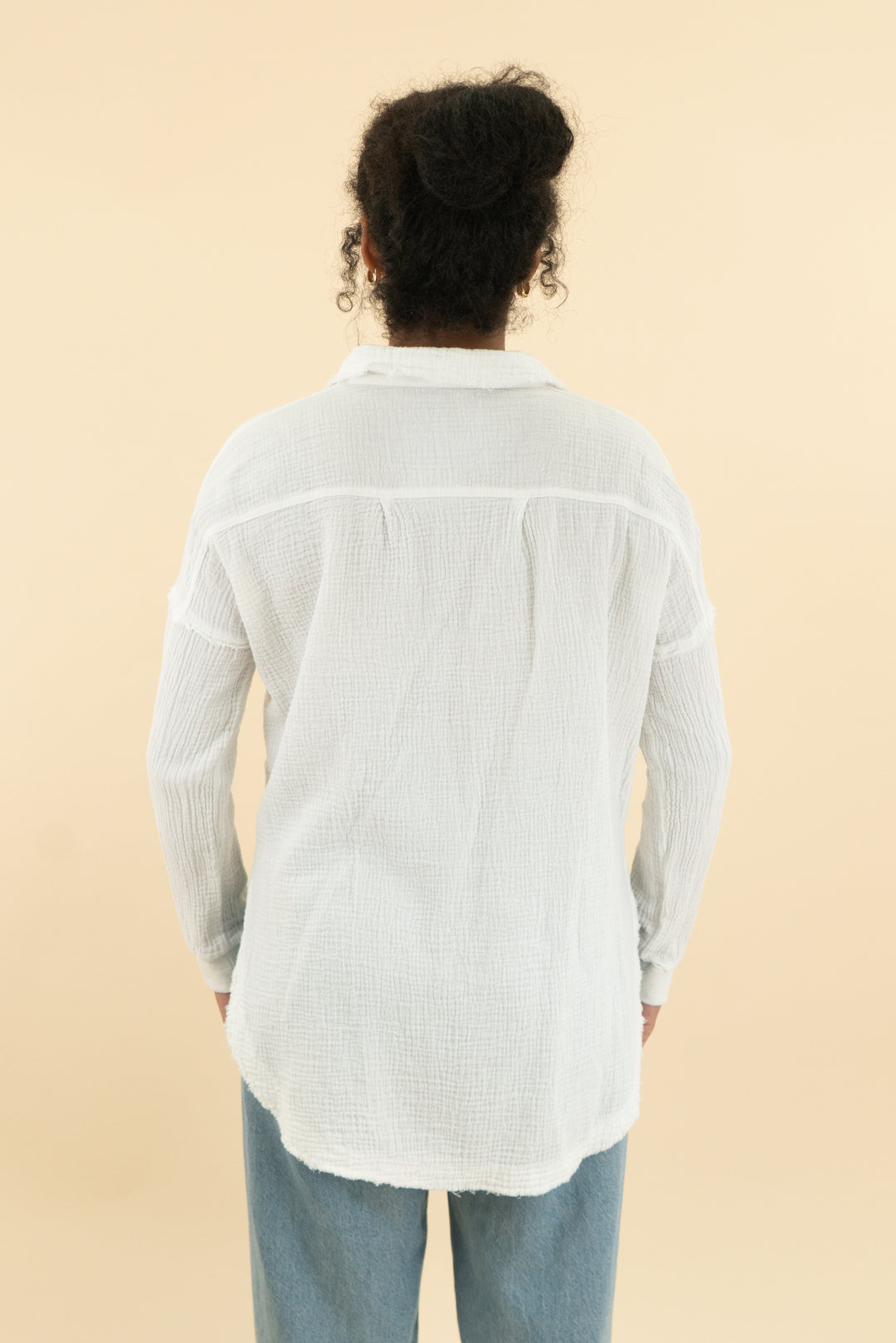 Pink Lily White Gauze Long sleeve cover up (s; retail $56)
