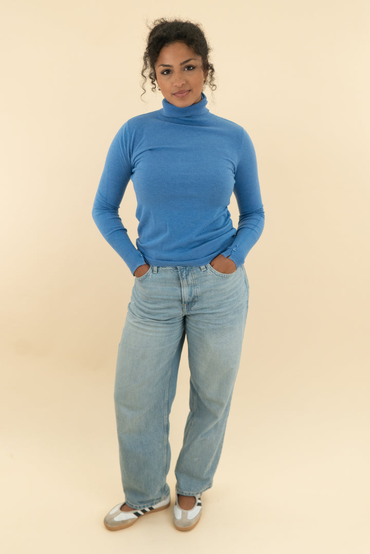 extasy blue turtleneck with shimmer trim  (s)