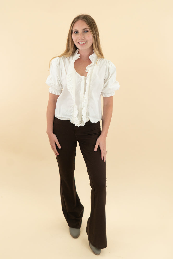 forever that girl white ruffle button blouse (xs; retail; $138)
