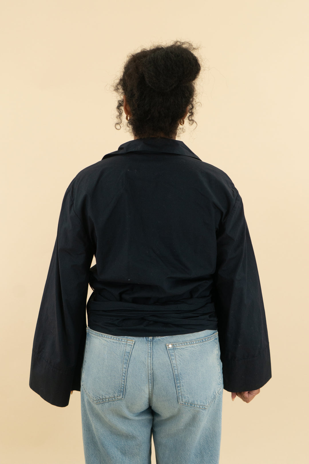 zara black long sleeve wrap blouse (l; retail $79.90)