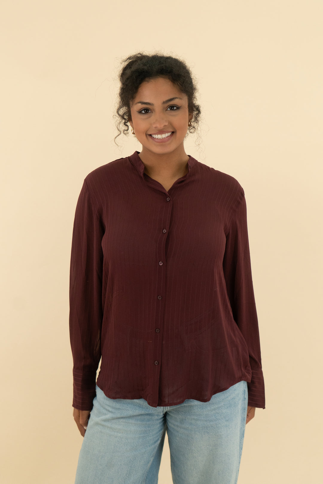 maroon sheer button down blouse (m)