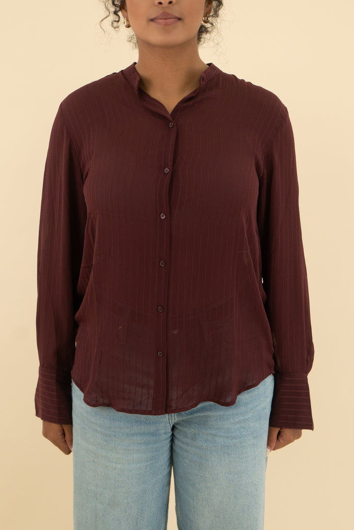 maroon sheer button down blouse (m)