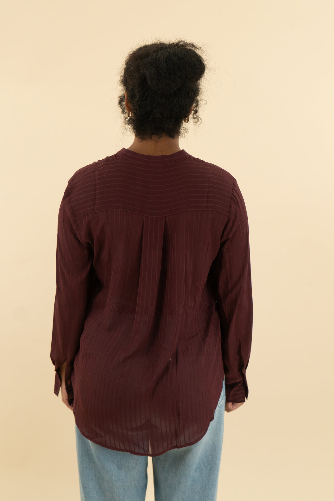 maroon sheer button down blouse (m)