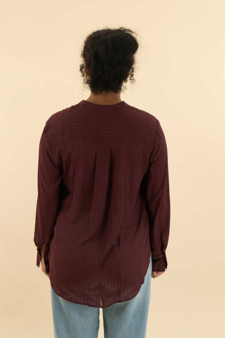 maroon sheer button down blouse (m)