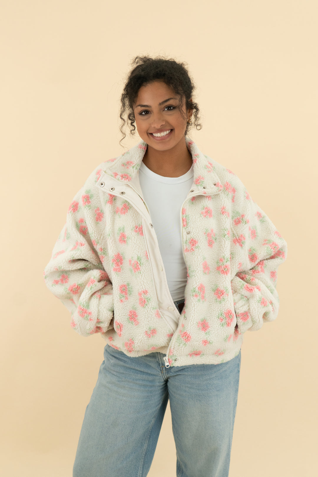 double zero white floral teddy coat (m)