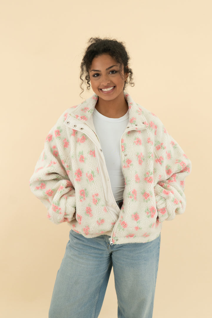 double zero white floral teddy coat (m)