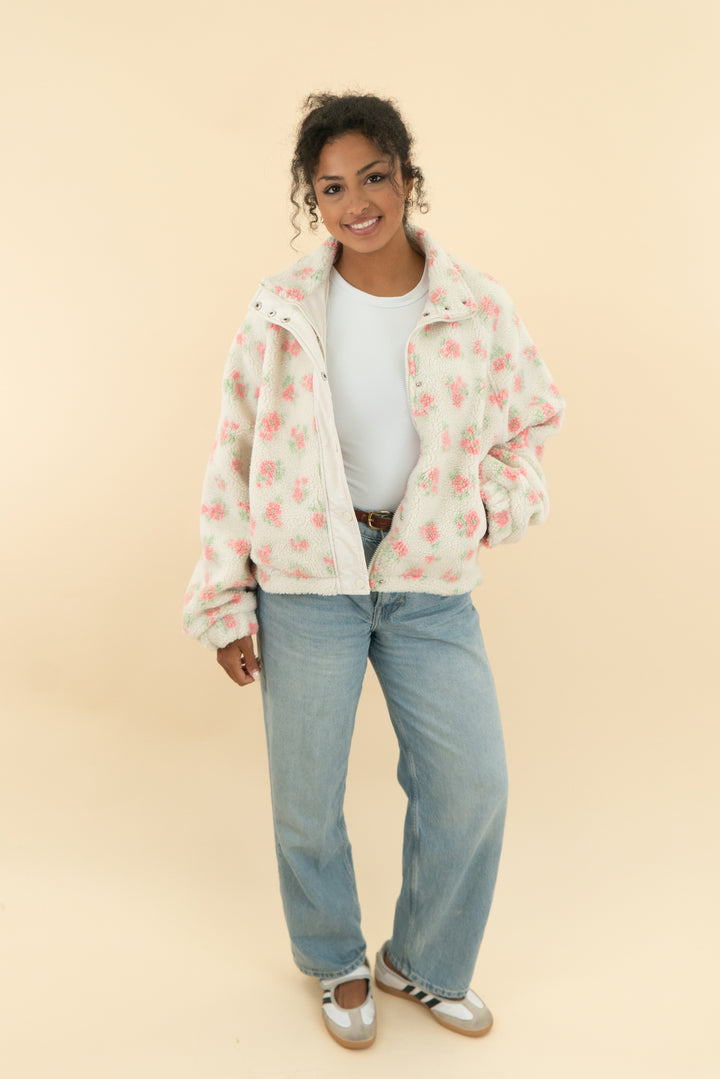 double zero white floral teddy coat (m)