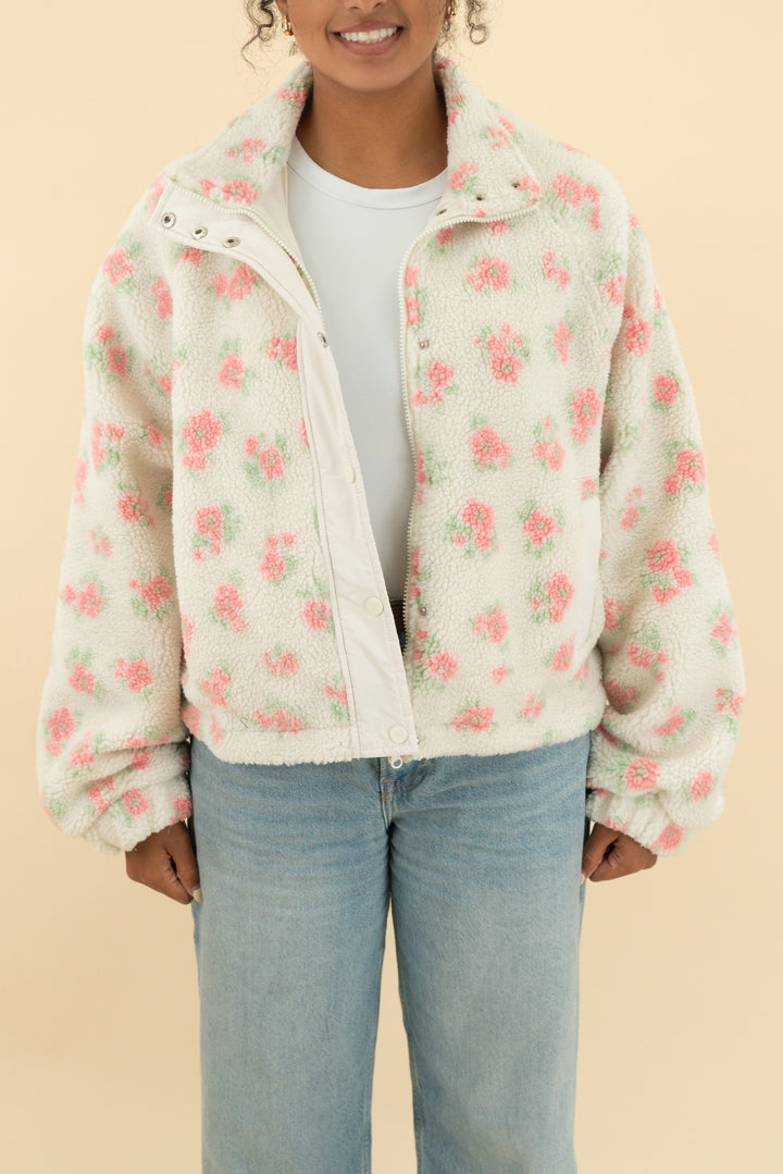 double zero white floral teddy coat (m)