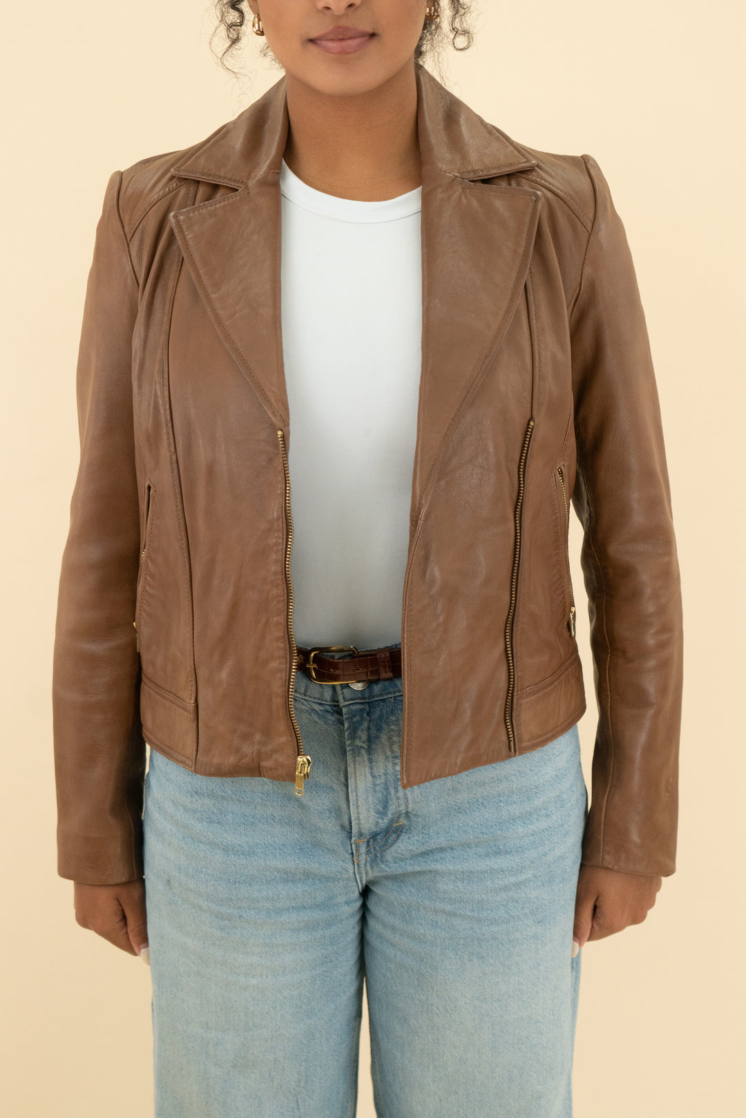 cole haan brown leather jacket (s; retail $498)