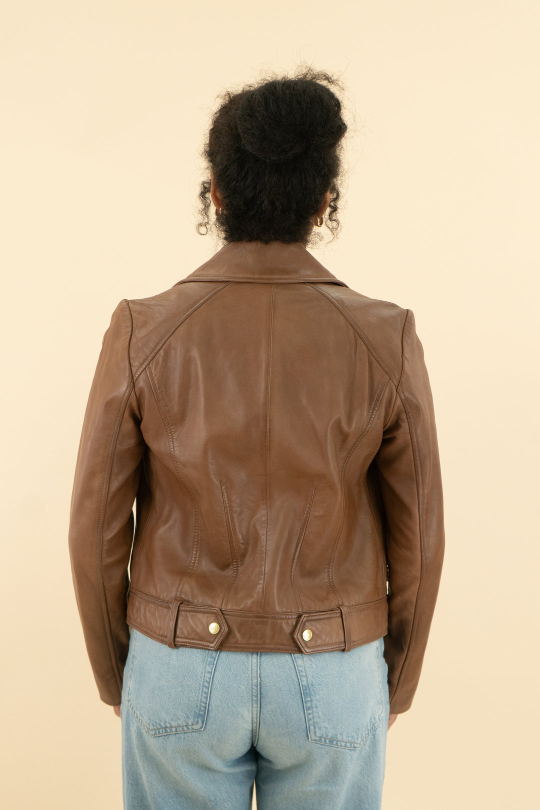 cole haan brown leather jacket (s; retail $498)