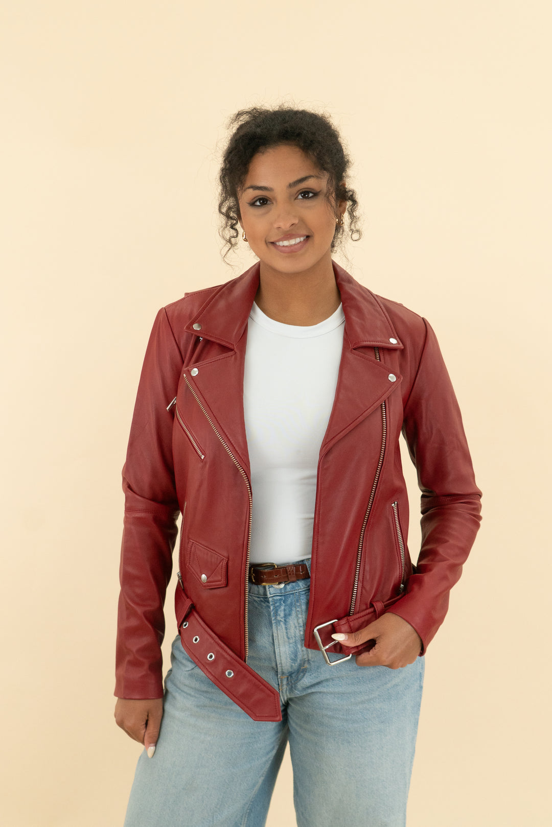 veda red lambskin leather jacket nwt (s; retail $998)