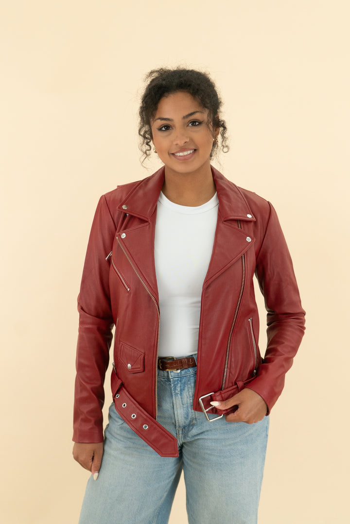 veda red lambskin leather jacket nwt (s; retail $998)
