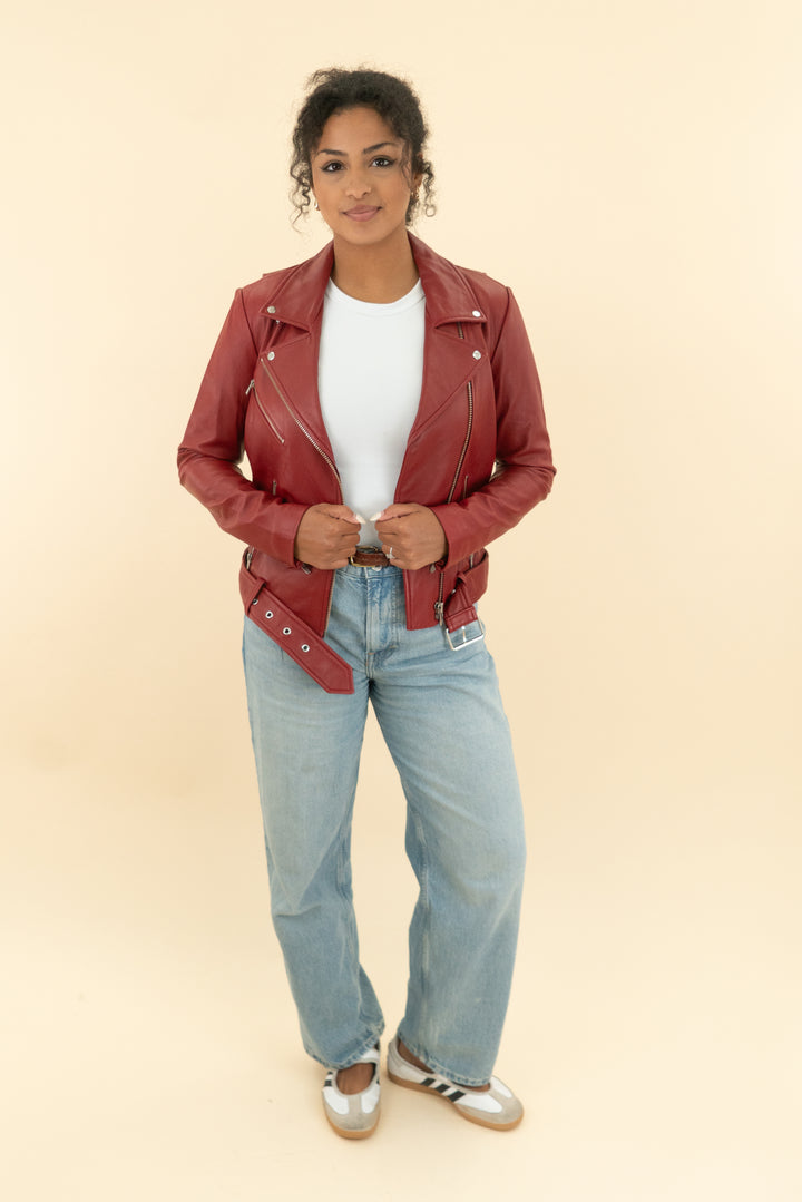 veda red lambskin leather jacket nwt (s; retail $998)