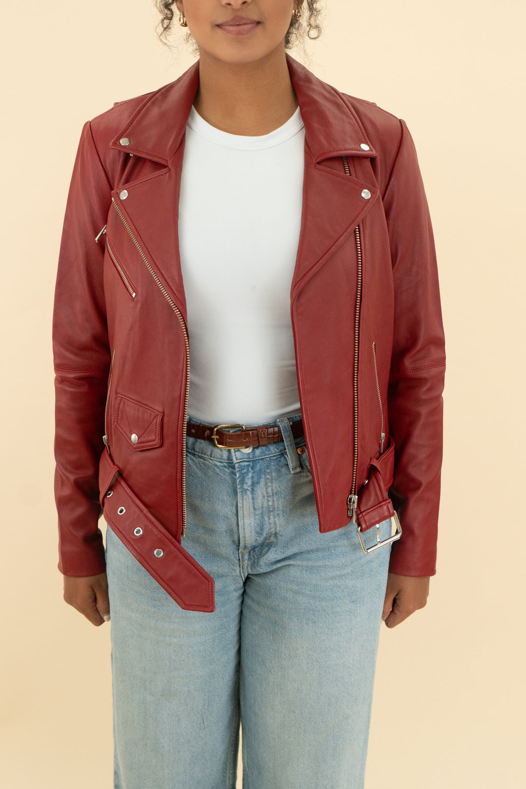 veda red lambskin leather jacket nwt (s; retail $998)