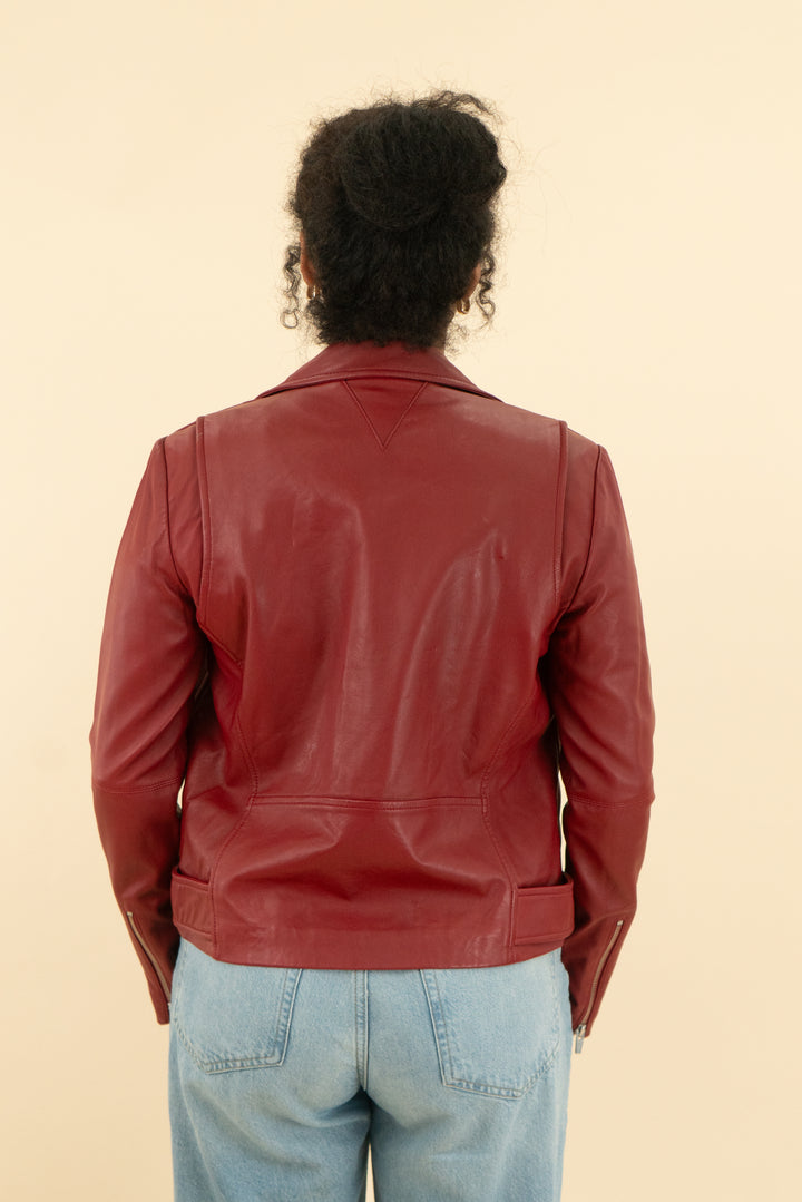 veda red lambskin leather jacket nwt (s; retail $998)