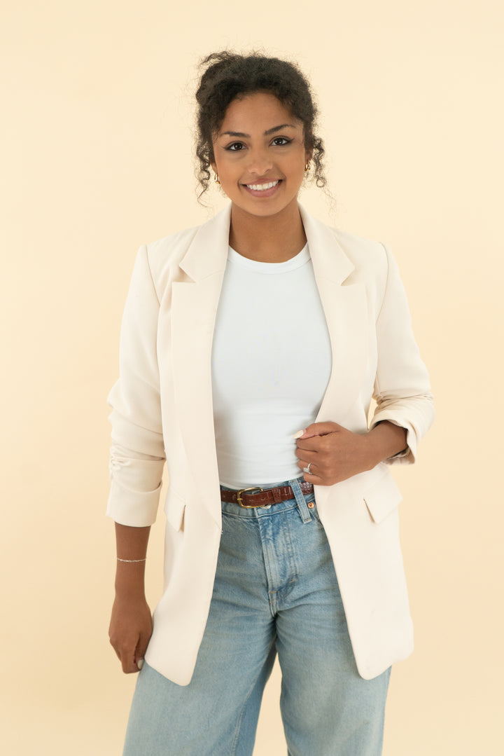gianni bini cream cinched sleeves blazer (2)