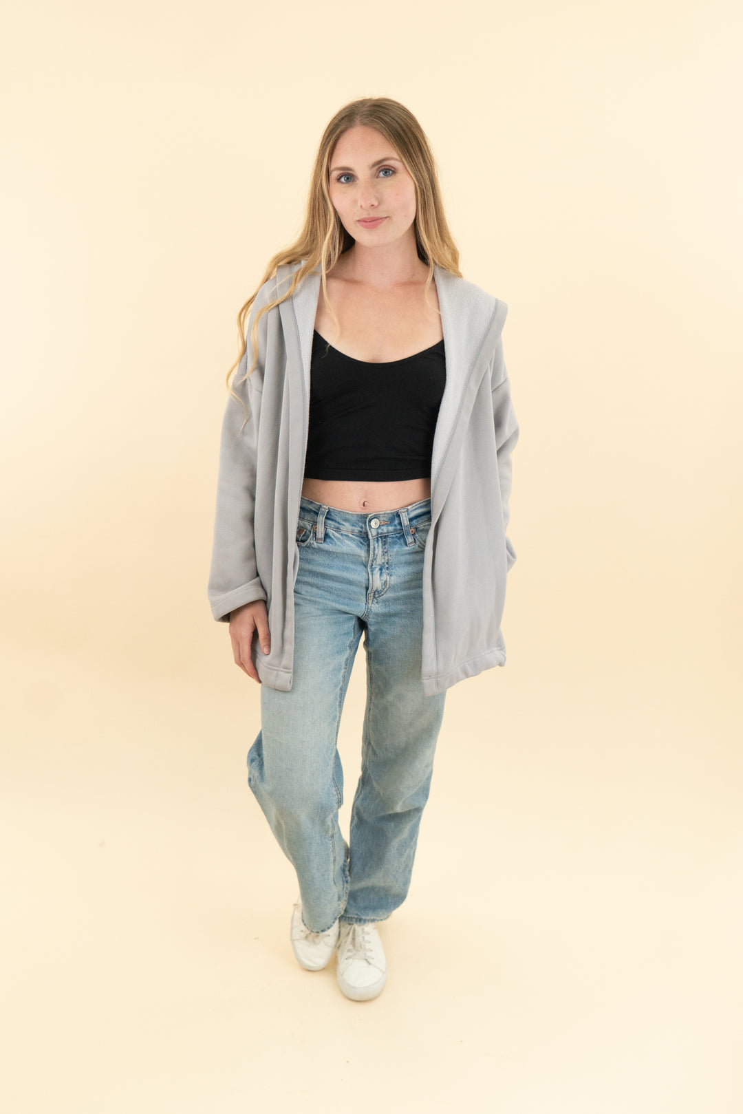 fabletics light grey hooded cardigan (xs)