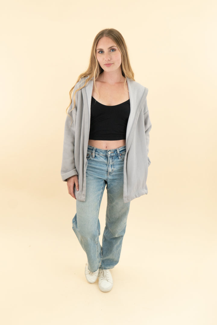 fabletics light grey hooded cardigan (xs)