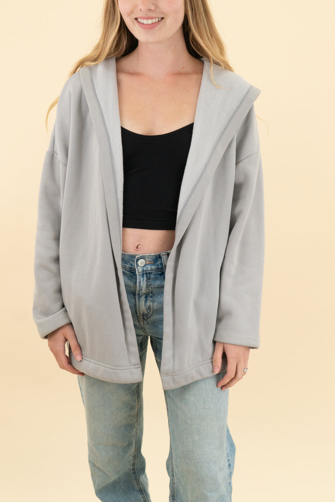 fabletics light grey hooded cardigan (xs)