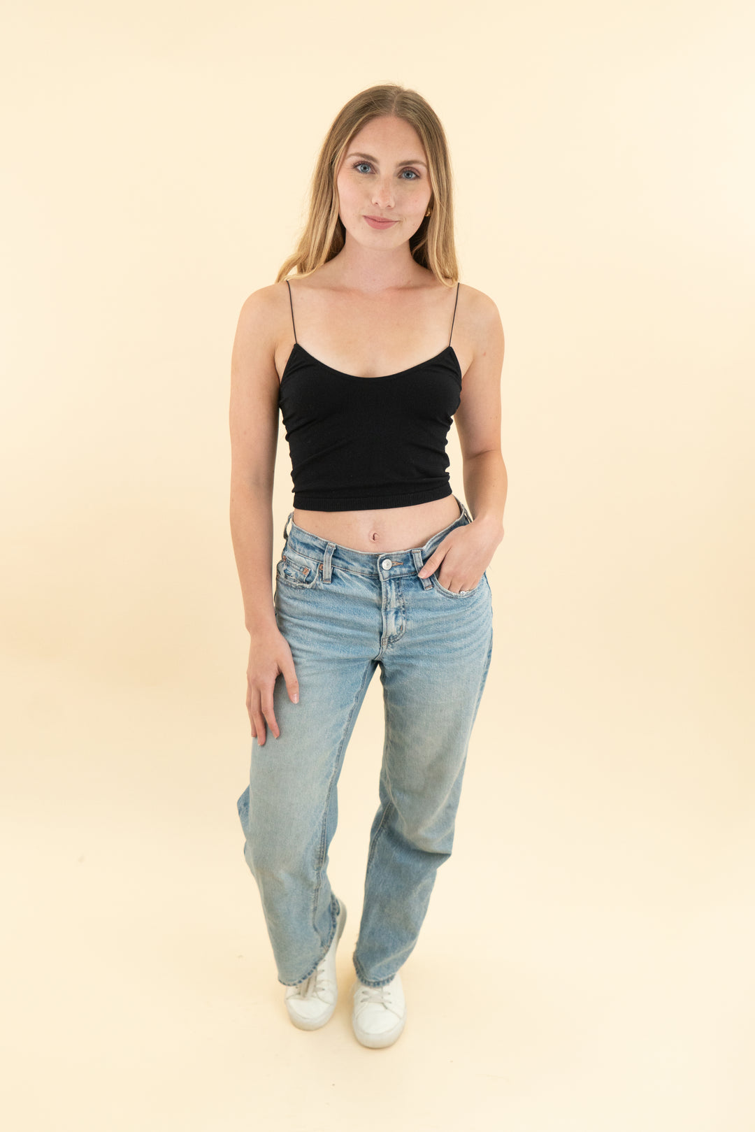 by together black medium cropped cami top (m/l)