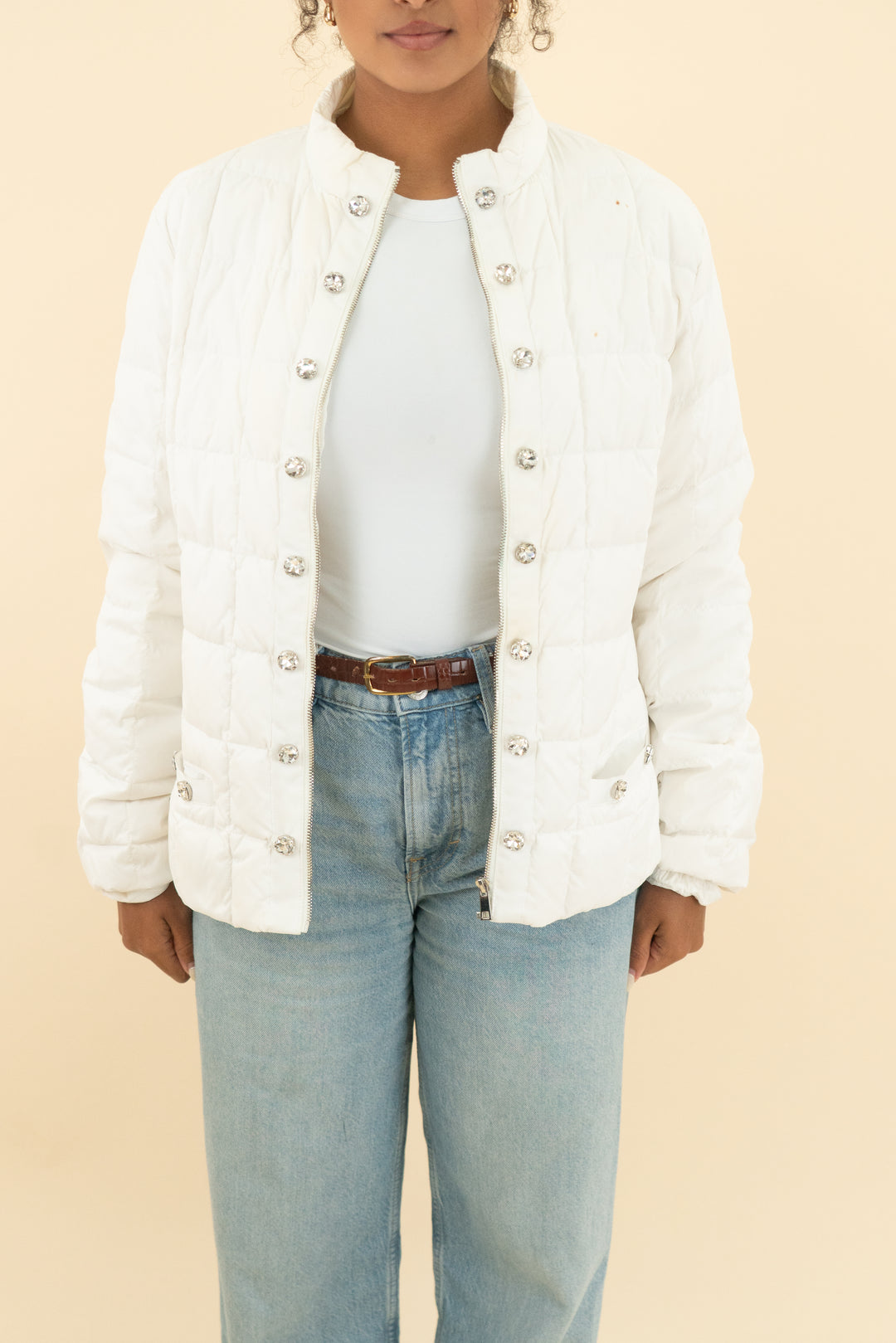 ciao milano lia antique white puffer with rhinestones (xl; retail $195)