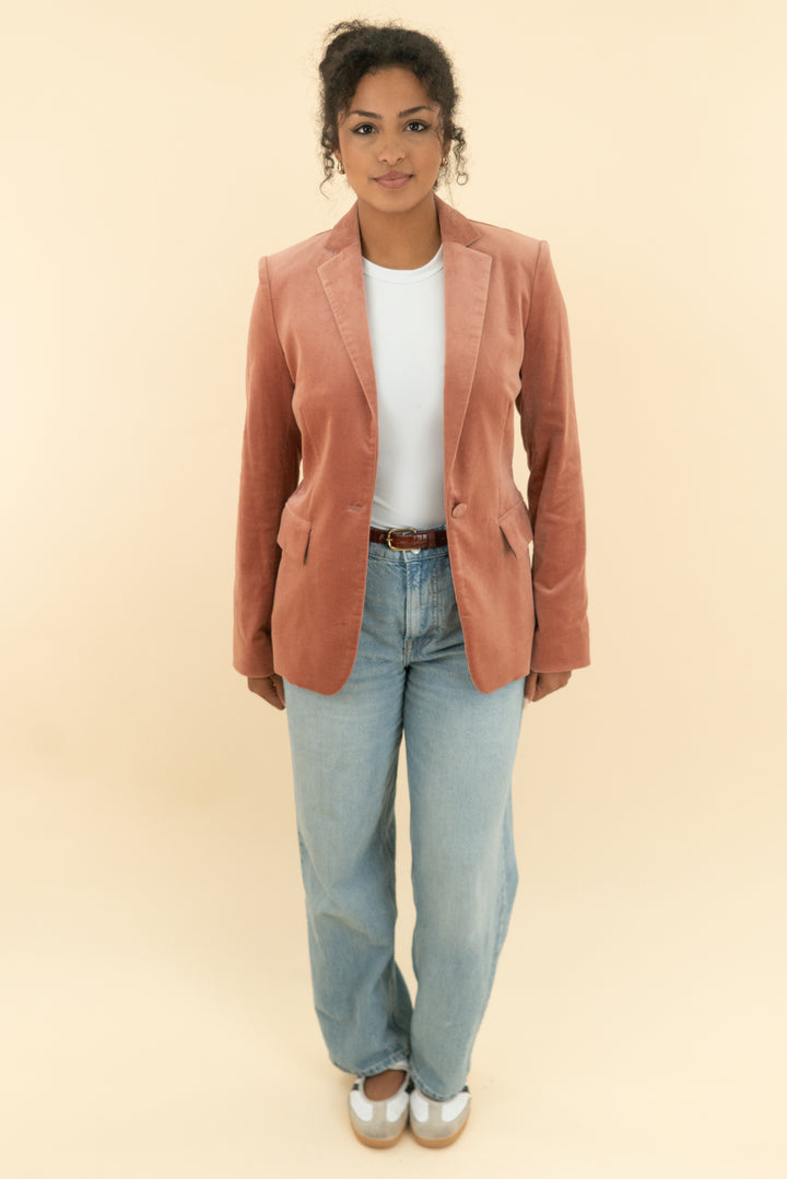 frame old rose classic blazer (4; retail $575)