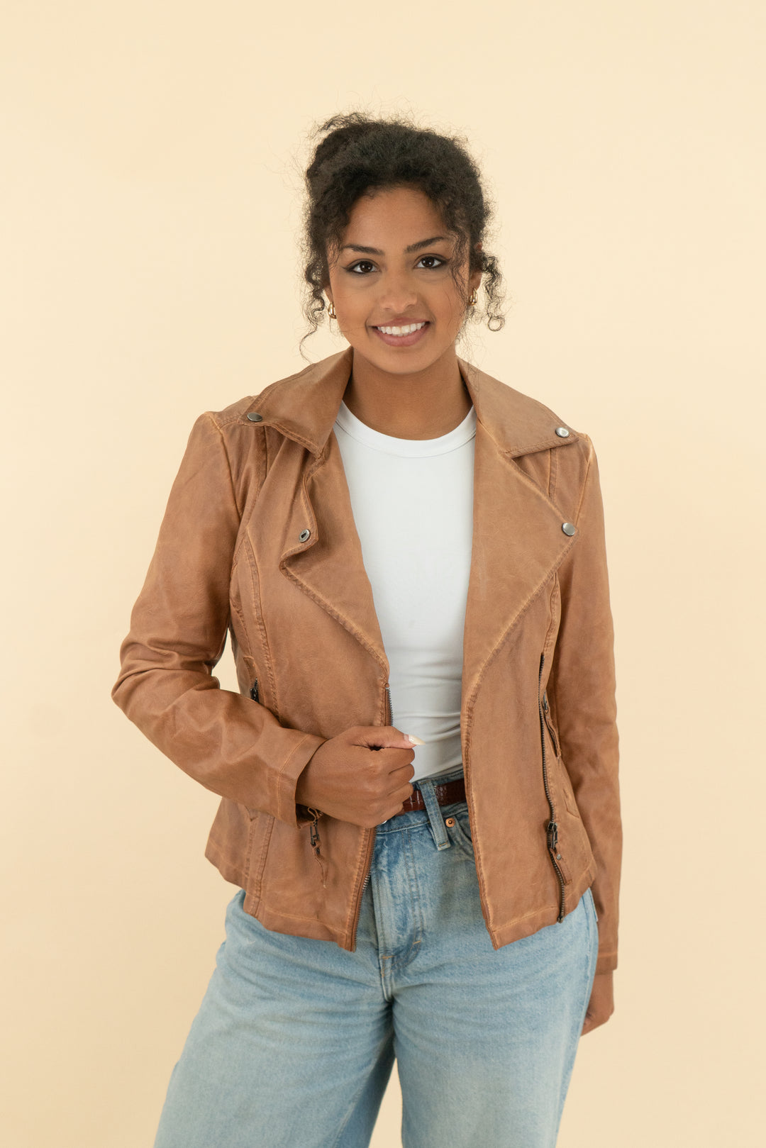 max studio brown faux leather jacket (s)