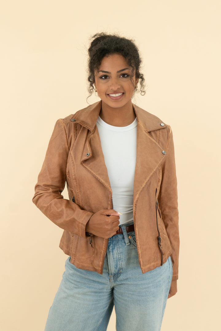 max studio brown faux leather jacket (s)