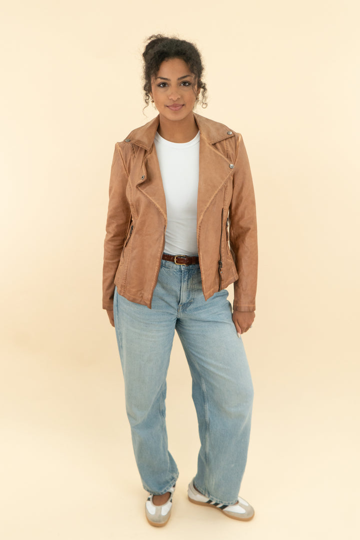 max studio brown faux leather jacket (s)