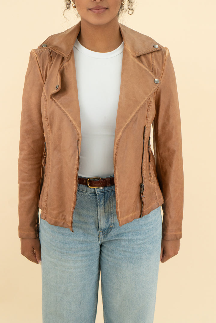 max studio brown faux leather jacket (s)