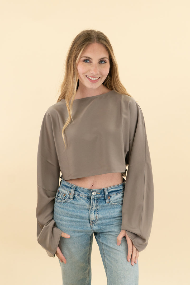 all the ways champagne boxy crop long sleeve (xs)