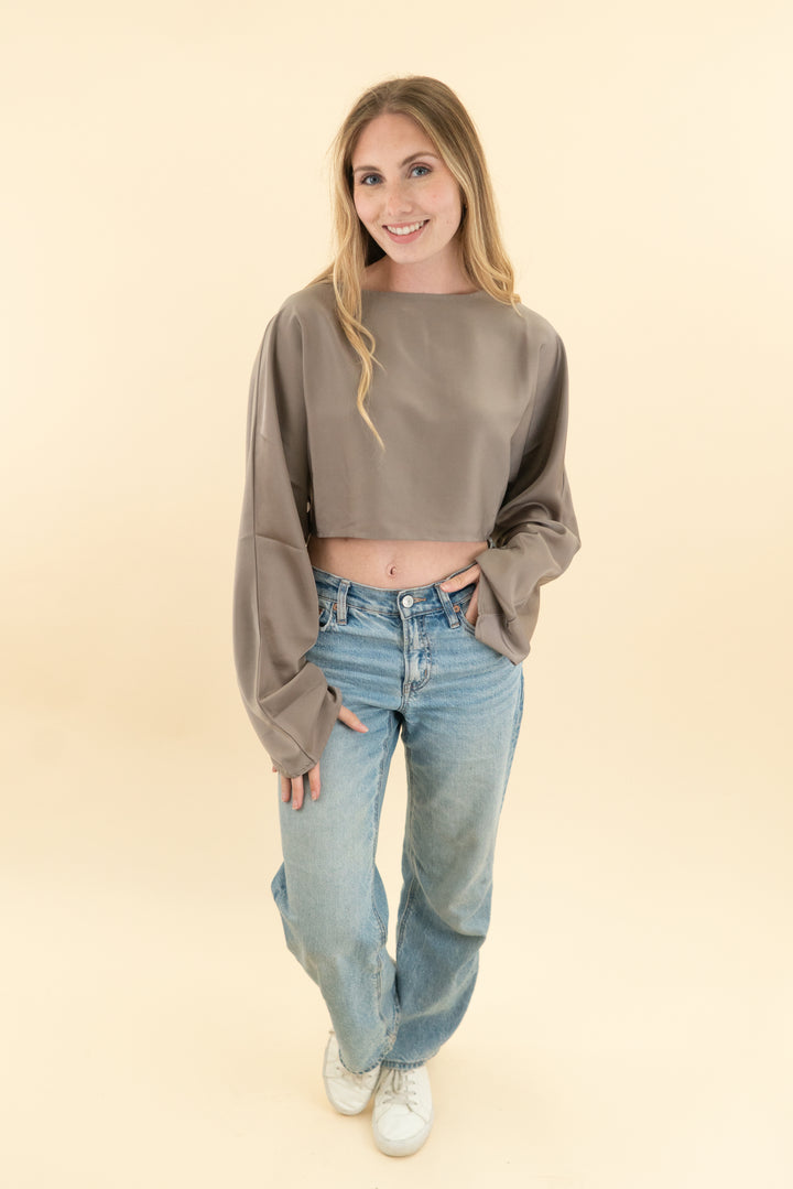 all the ways champagne boxy crop long sleeve (xs)