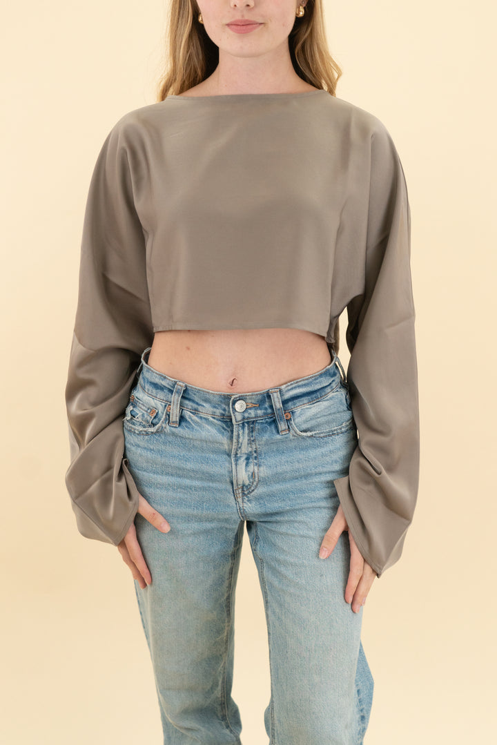 all the ways champagne boxy crop long sleeve (xs)
