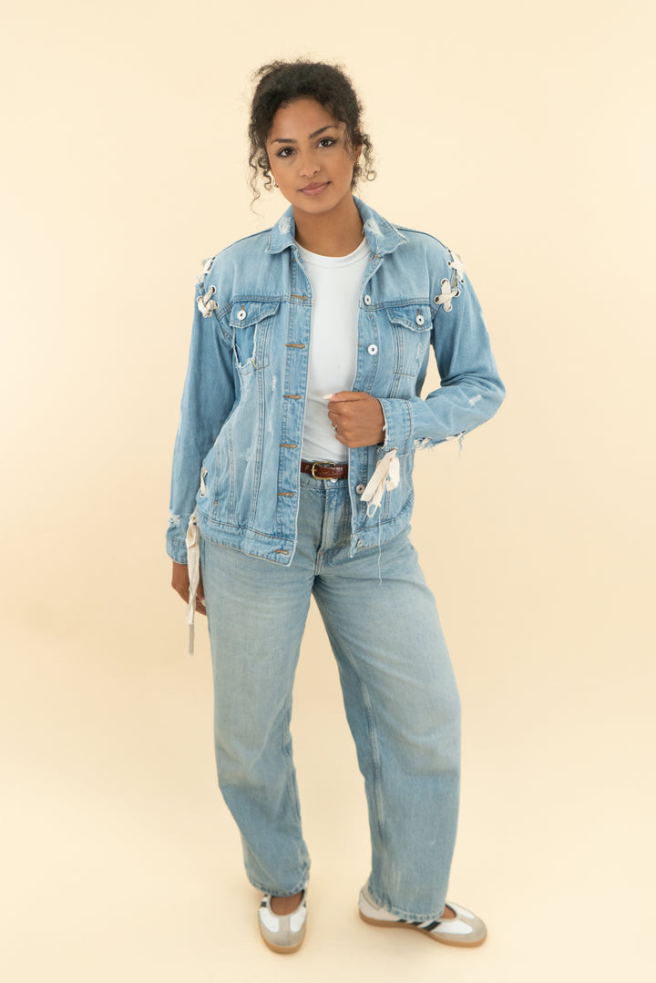 listicle tie denim jacket (s)