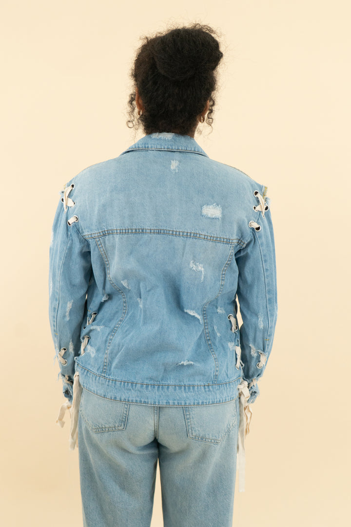 listicle tie denim jacket (s)